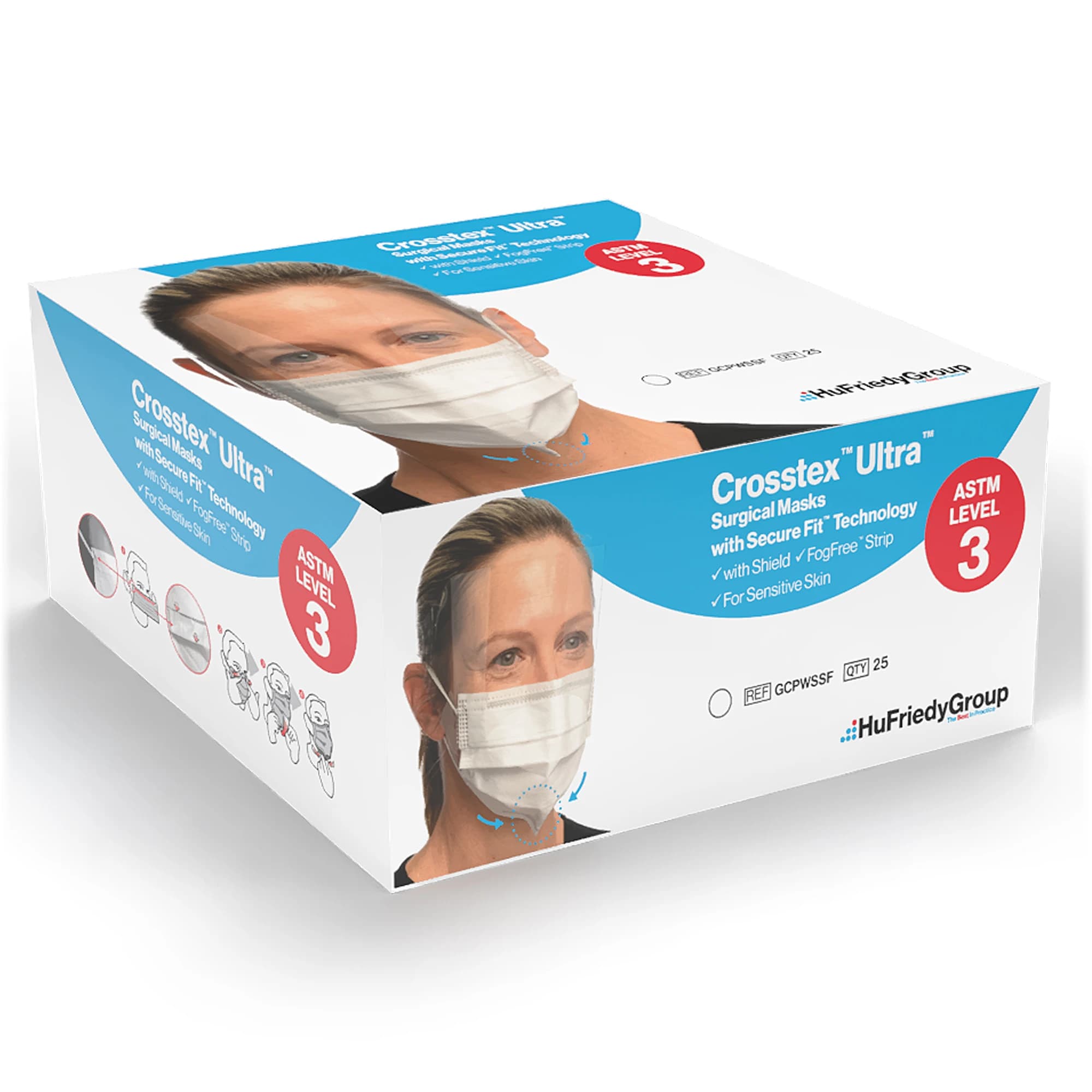 Crosstex Ultra Sensitive FogFree SecureFit Earloop Surgical Mask with Shield, ASTM Level 3, White, 25/Box, GCPWSSF thumbnail 8