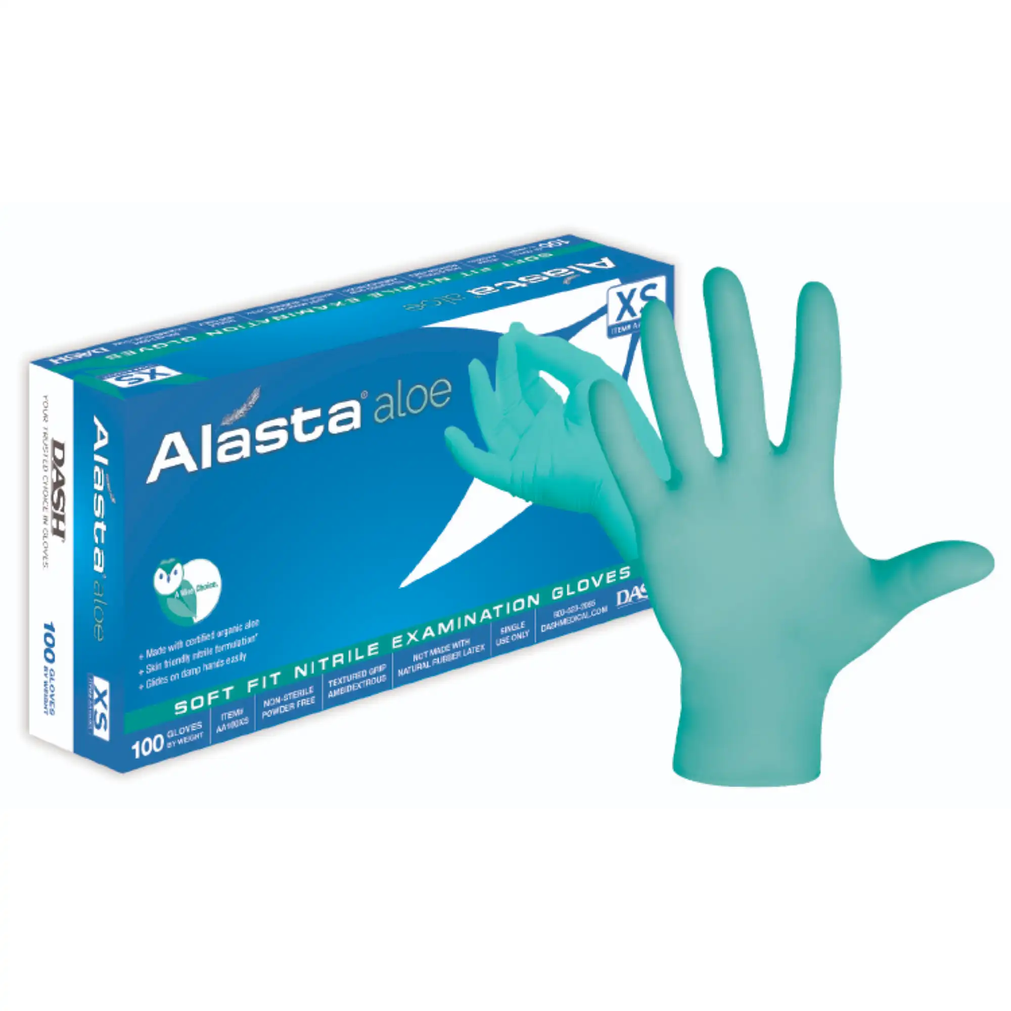 Alasta Aloe Soft-Fit Nitrile Exam Gloves, Powder-Free, Non-Sterile, Large, Green, Textured Fingers, 100/Box, AA100L thumbnail 7
