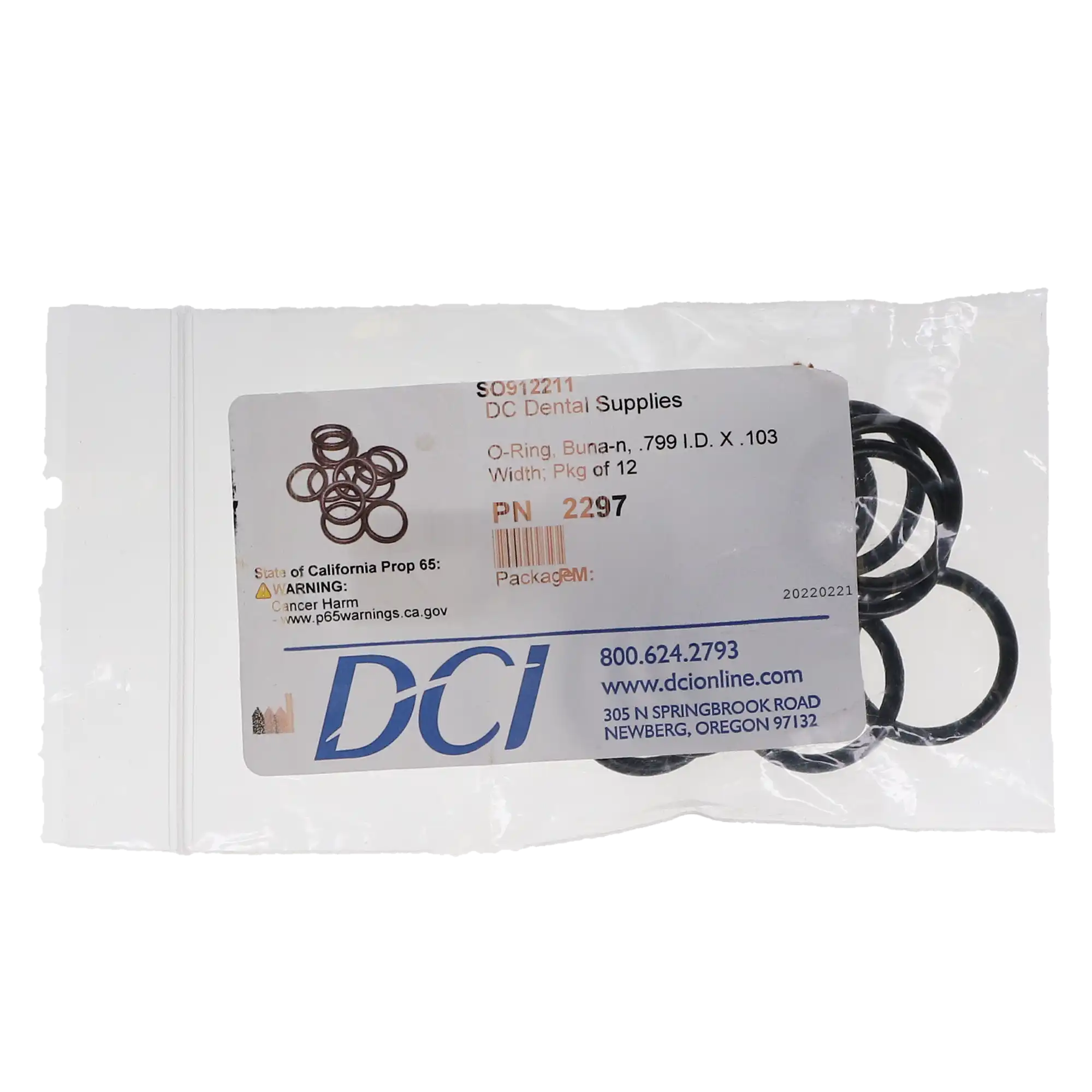 DCI International O-Ring, Buna-N, .799" I.D. x .103" Width, 12/Pack, 2297 thumbnail 3