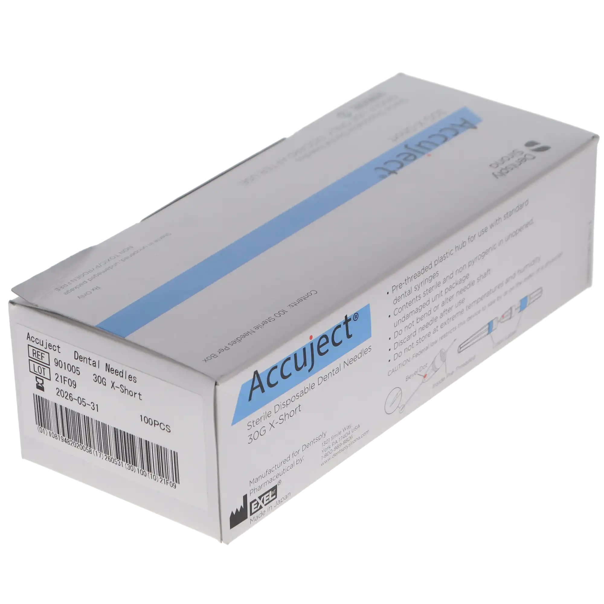 Accuject Disposable Dental Needles, Plastic Hub, 30 Gauge, Extra Short (12mm), Blue, Sterile, 100/Box, 901005 thumbnail 9