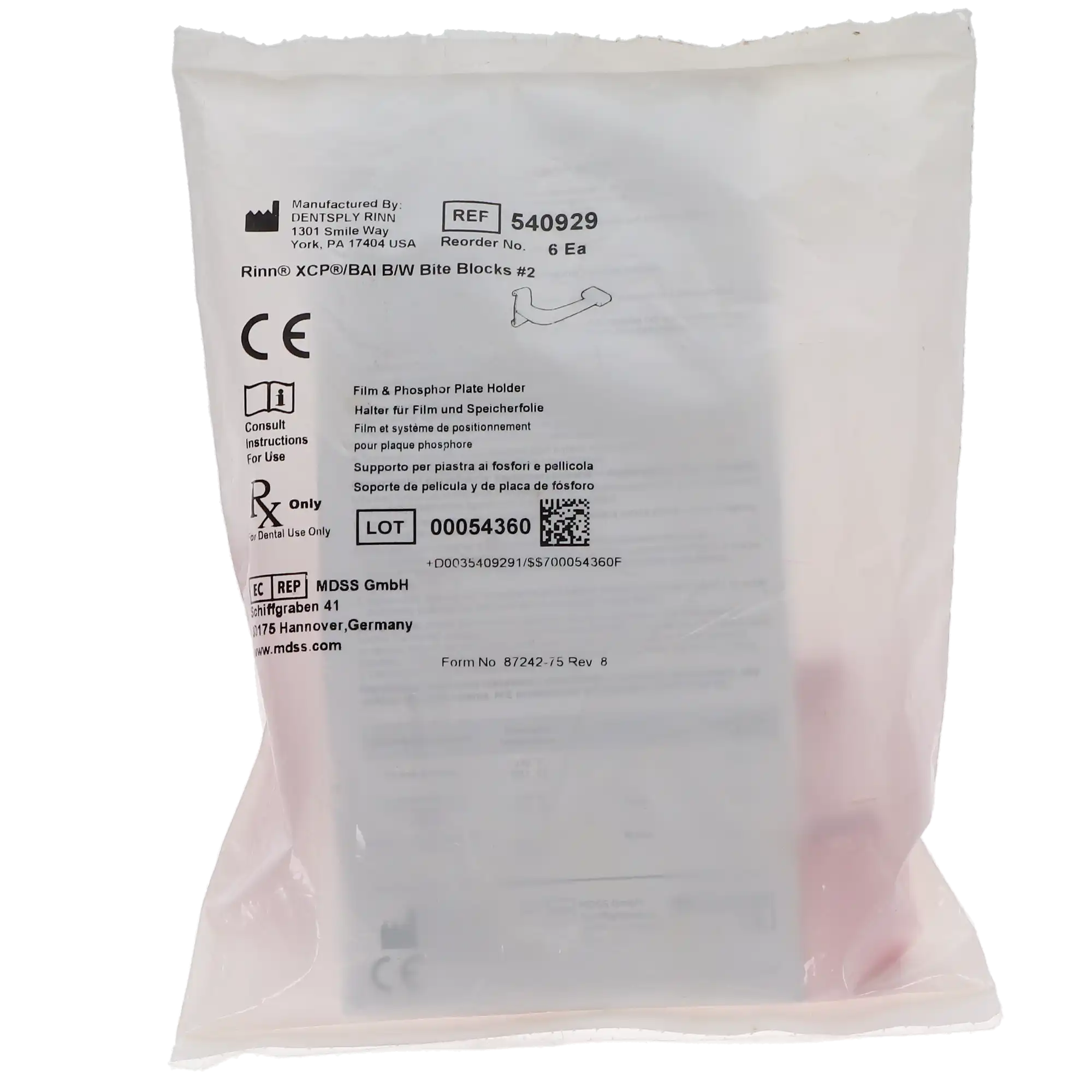 Dentsply Sirona Rinn XCP Bitewing Biteblock, #2 Horizontal, Red, 6/Box, 54-0929 thumbnail 5