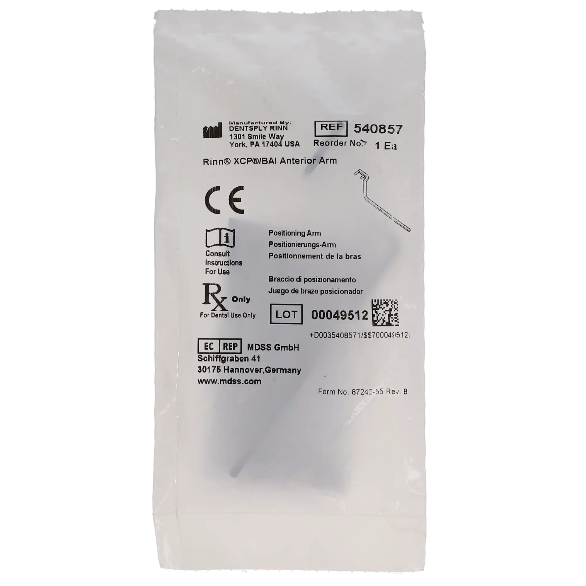 Dentsply Sirona Rinn XCP/BAI Stainless Steel Indicator Arm, Anterior, Blue Pins, 54-0857 thumbnail 6