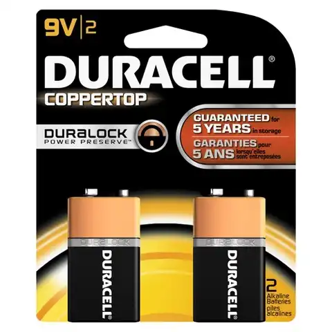 Duracell Coppertop 9V Alkaline Battery with Duralock Power Preserve, 2/Pack - Duracell Coppertop w/Duralock Power Preserve Size 9V 2/Pk - Image 1