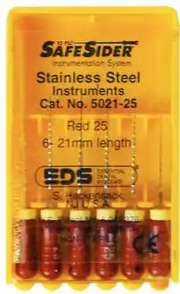 SafeSiders Endodontic Reamers, Stainless Steel, 21 mm, 0.02 Taper, Size #25, Red, 6/Pkg, 5021-25 thumbnail 4