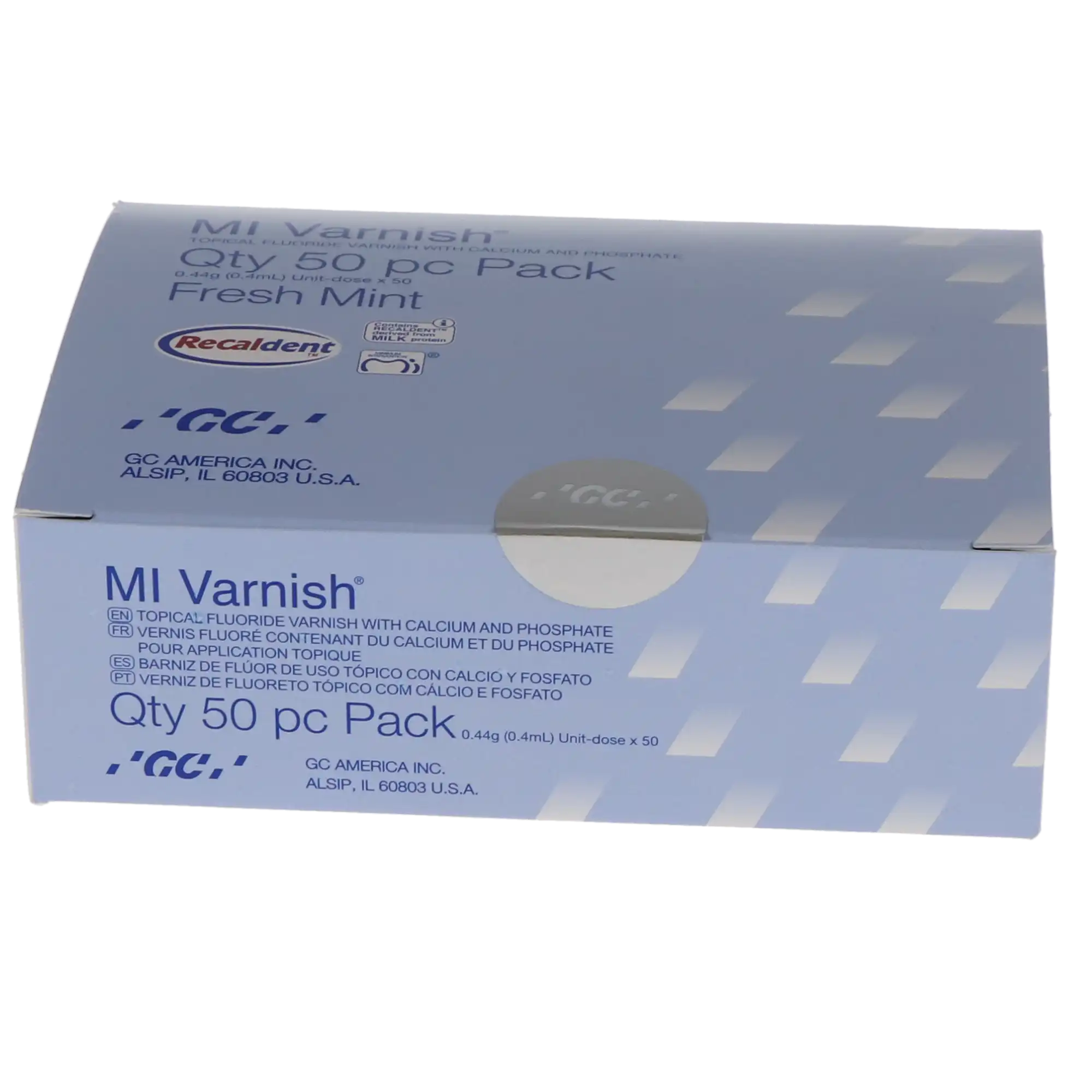 GC America MI Varnish Fresh Mint 5% Sodium Fluoride with RECALDENT (CPP-ACP), 0.4 mL Unit Dose, 50/Pack, 442505 thumbnail 10