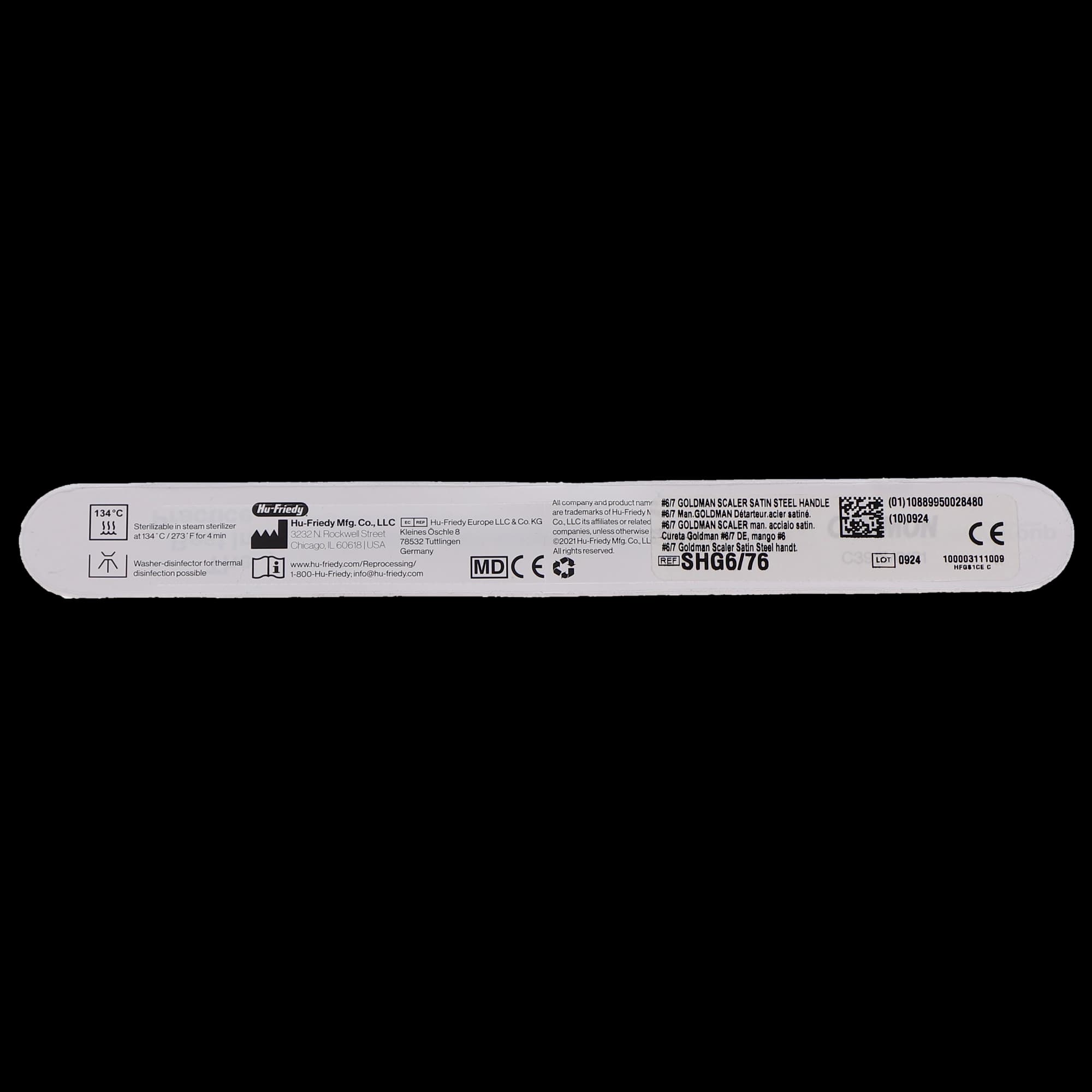 Hu-Friedy Goldman Sickle Scaler, Double-End, #6/7, #6 Satin Steel Handle, 1/Pk, SHG6/76 thumbnail 6