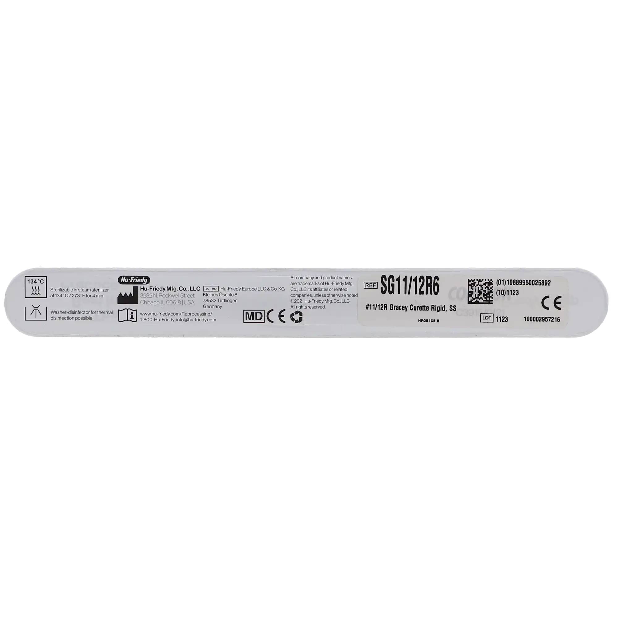 Hu-Friedy Gracey Curette 11/12 Rigid, Double-Ended, #6 Satin Steel Handle, SG11/12R6 thumbnail 4