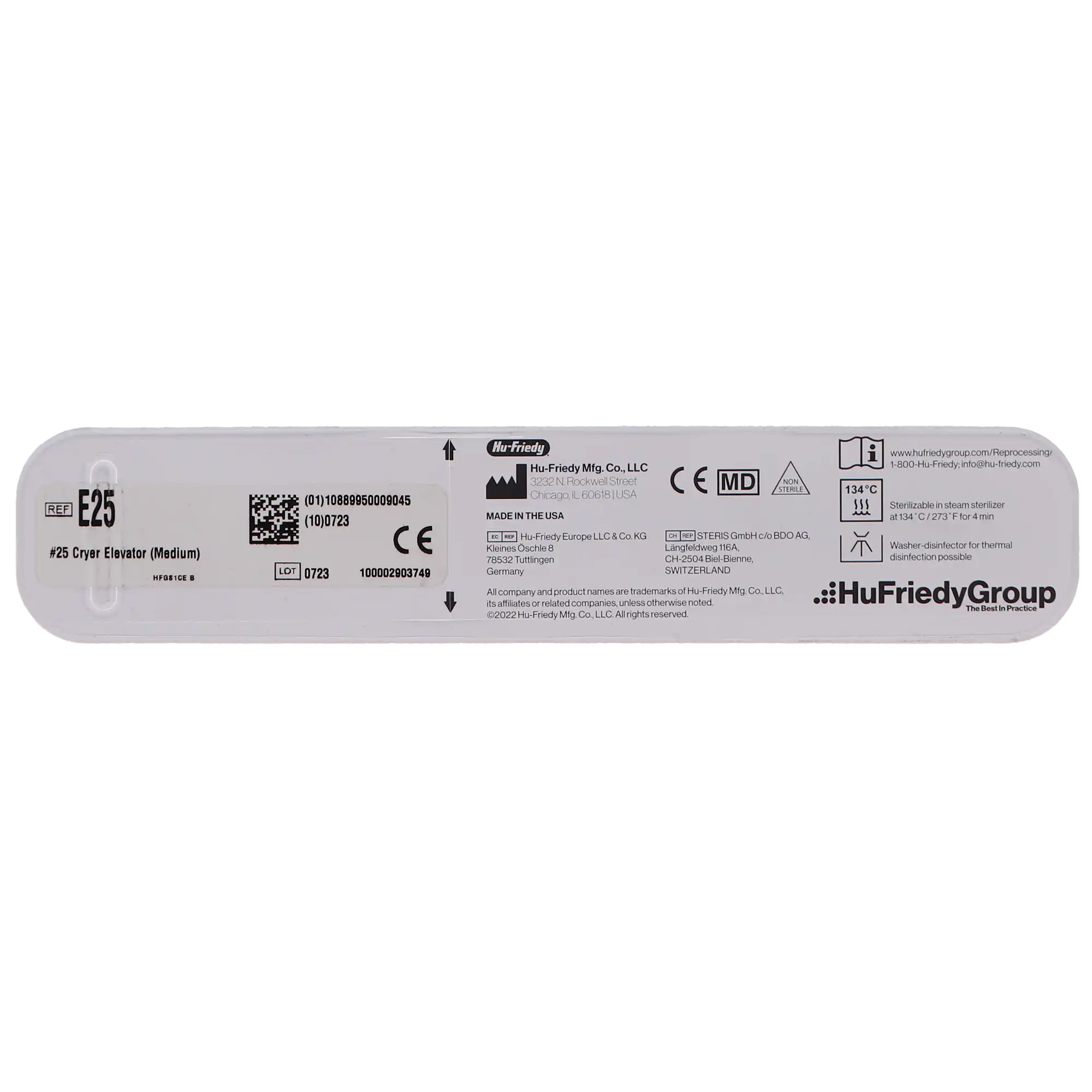 Hu-Friedy Cryer Elevator #25 Medium, Left, #510 Large Tapered Hexagon Handle, Single End, 1/Pk, E25 thumbnail 4