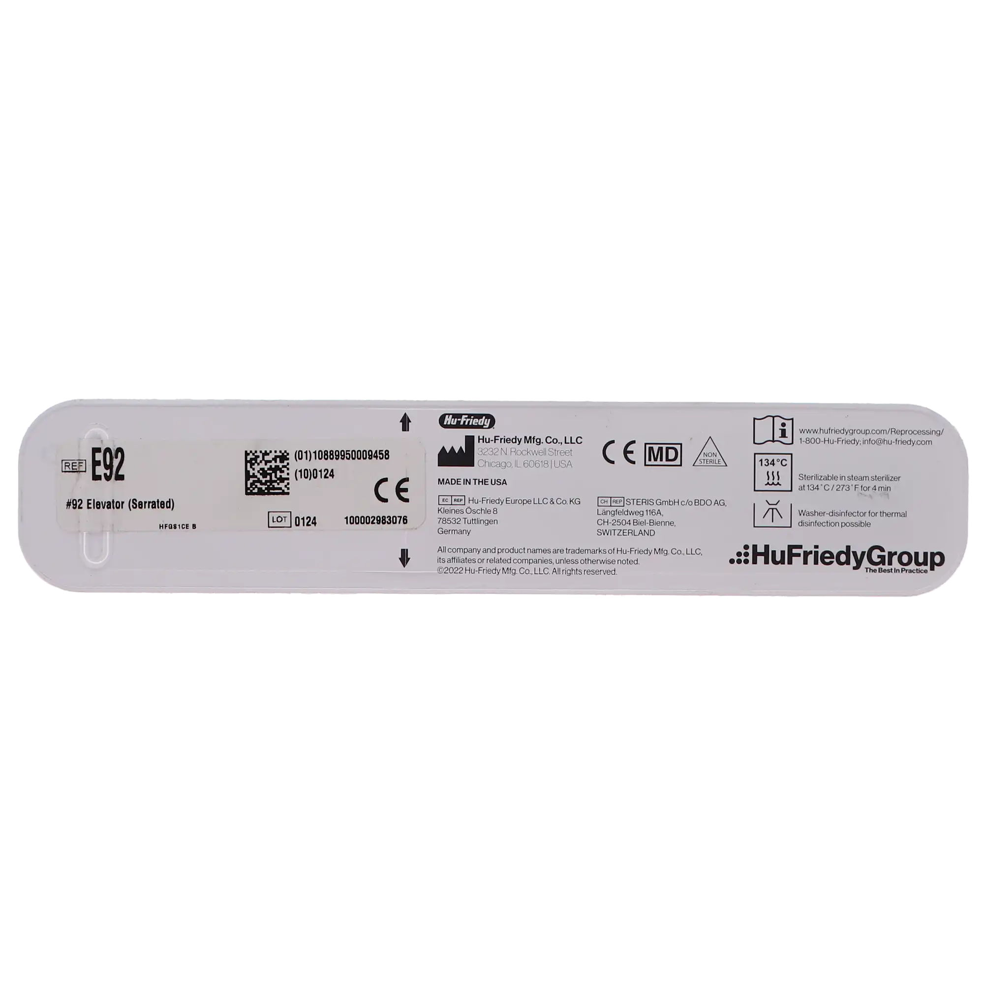 Hu-Friedy E92 Elevator, Serrated, #510 Large Tapered Hexagon Handle, #92, Single End, 1/Pk thumbnail 4