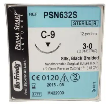 Hu-Friedy Perma Sharp Silk Black Braided Suture, 3-0, C-9 Reverse Cutting Needle, 1/2 Circle, 18", 12/Box, PSN632S thumbnail 5