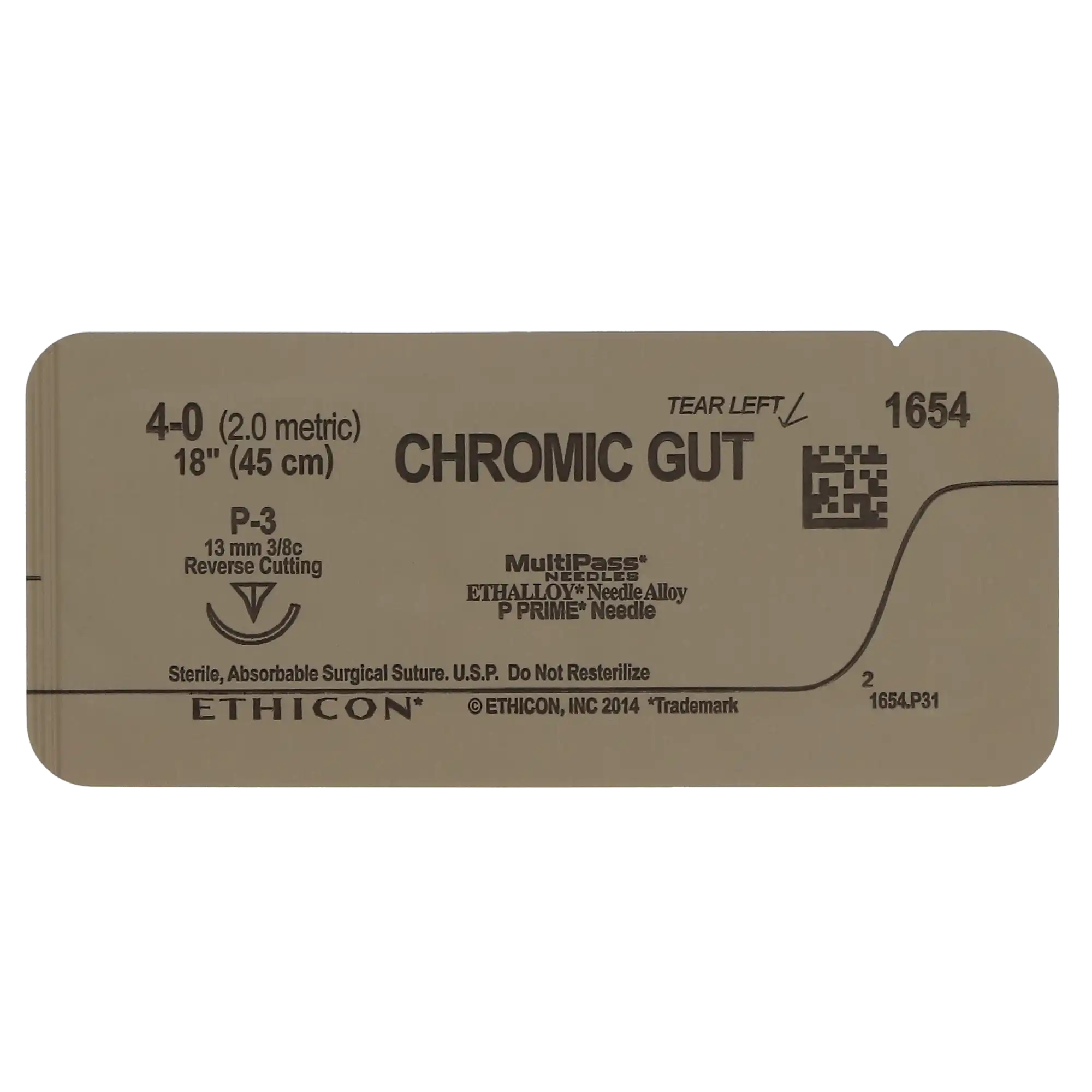 Ethicon 4-0 Chromic Gut Absorbable Sutures with P-3 Reverse Cutting Needle, 18", 12/Pk, 1654G thumbnail 3