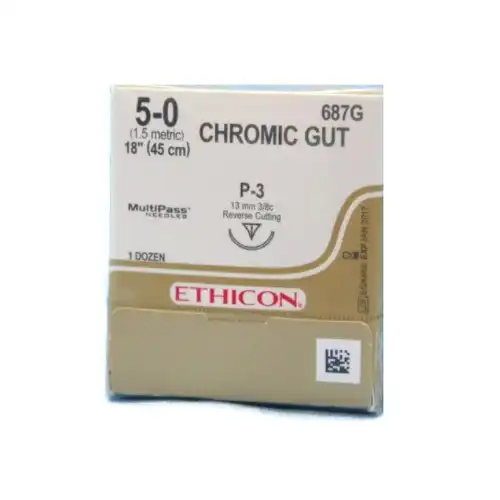 Ethicon 5-0 Chromic Gut Absorbable Sutures with PS-3 Reverse Cutting Needle, 18", 12/Pk, 1636G - 5-0 Chromic Gut Sutures with PS-3 Needle, 12/Pk, 1636G - Image 1