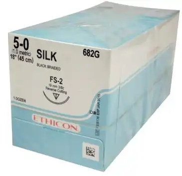 Ethicon Perma-Hand Braided Silk Non-Absorbable Suture, 5-0, 18", FS-2 Reverse Cutting Needle, 3/8 Circle, Black, 12/Box, 682G thumbnail 4