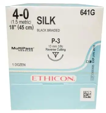 Ethicon Perma-Hand Braided Silk Suture, 4-0, Black, 18" with P-3 Reverse Cutting Needle, 12/Box, 641G thumbnail 4