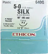 Ethicon Perma-Hand Braided Silk Non-Absorbable Sutures, 5-0, 18", P-3 Precision Point Reverse Cutting Needle, 3/8 Circle, Black, 12/Box, 640G thumbnail 4