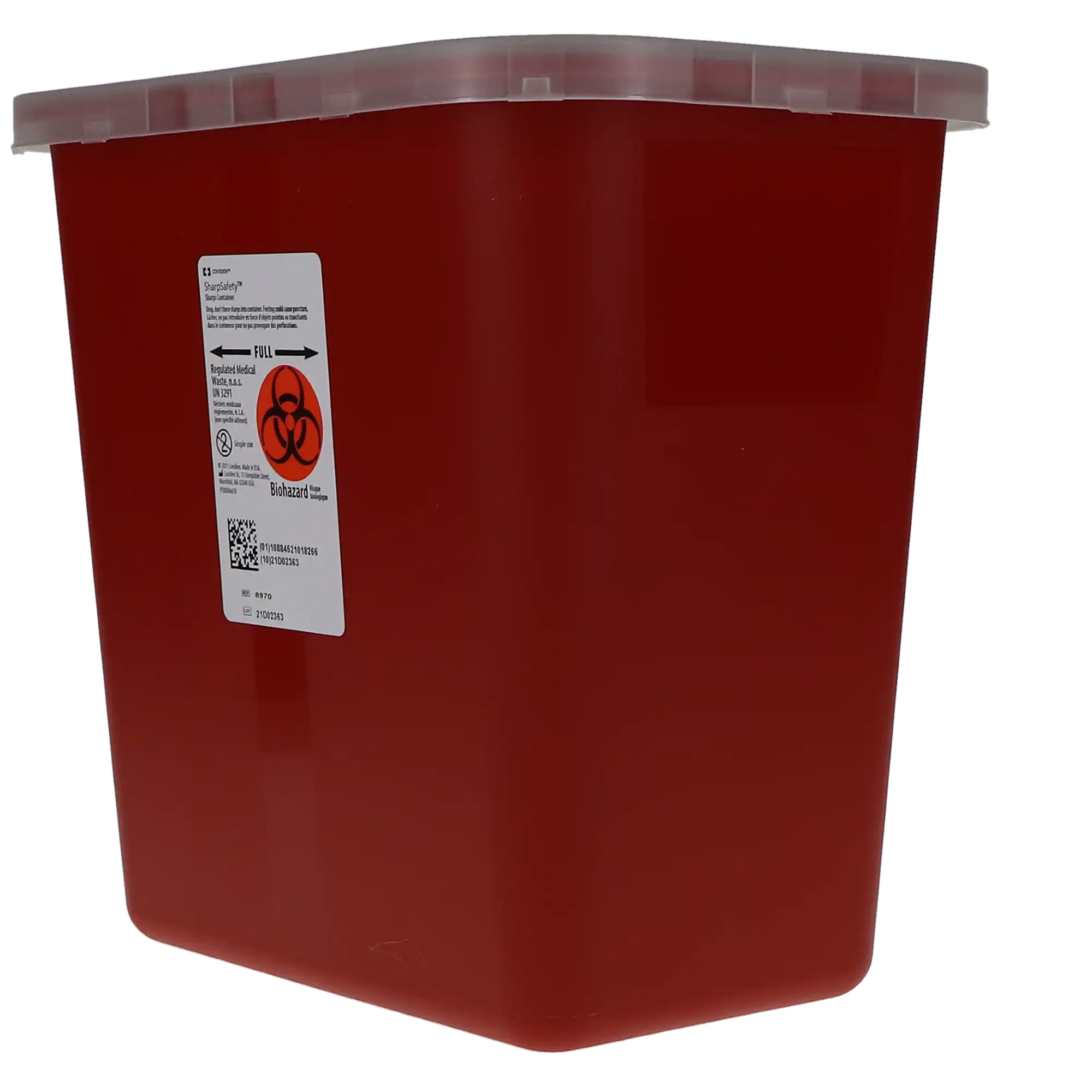 Kendall Healthcare Multi-Purpose Sharps Container, with Rotor Opening Lid, 2 Gal, Red, 1/Pk, 8970 thumbnail 3