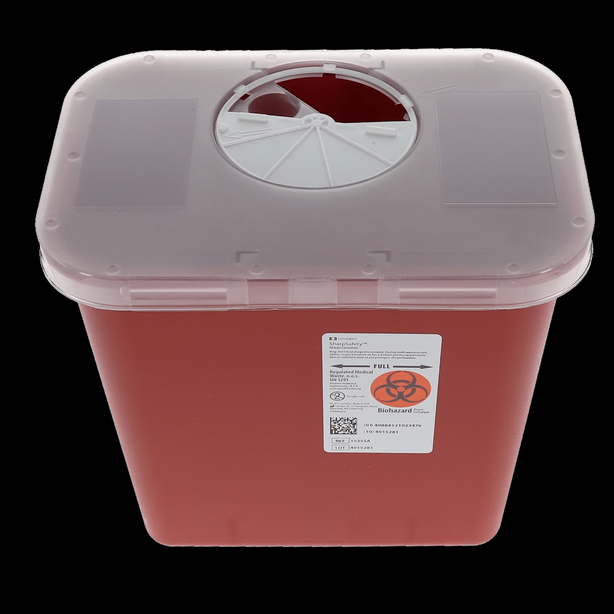 Kendall Healthcare Phlebotomy Sharps Container, 8 Qt (2 Gal), Red, Rotating Lid, 1/Pk, 1525SA thumbnail 3