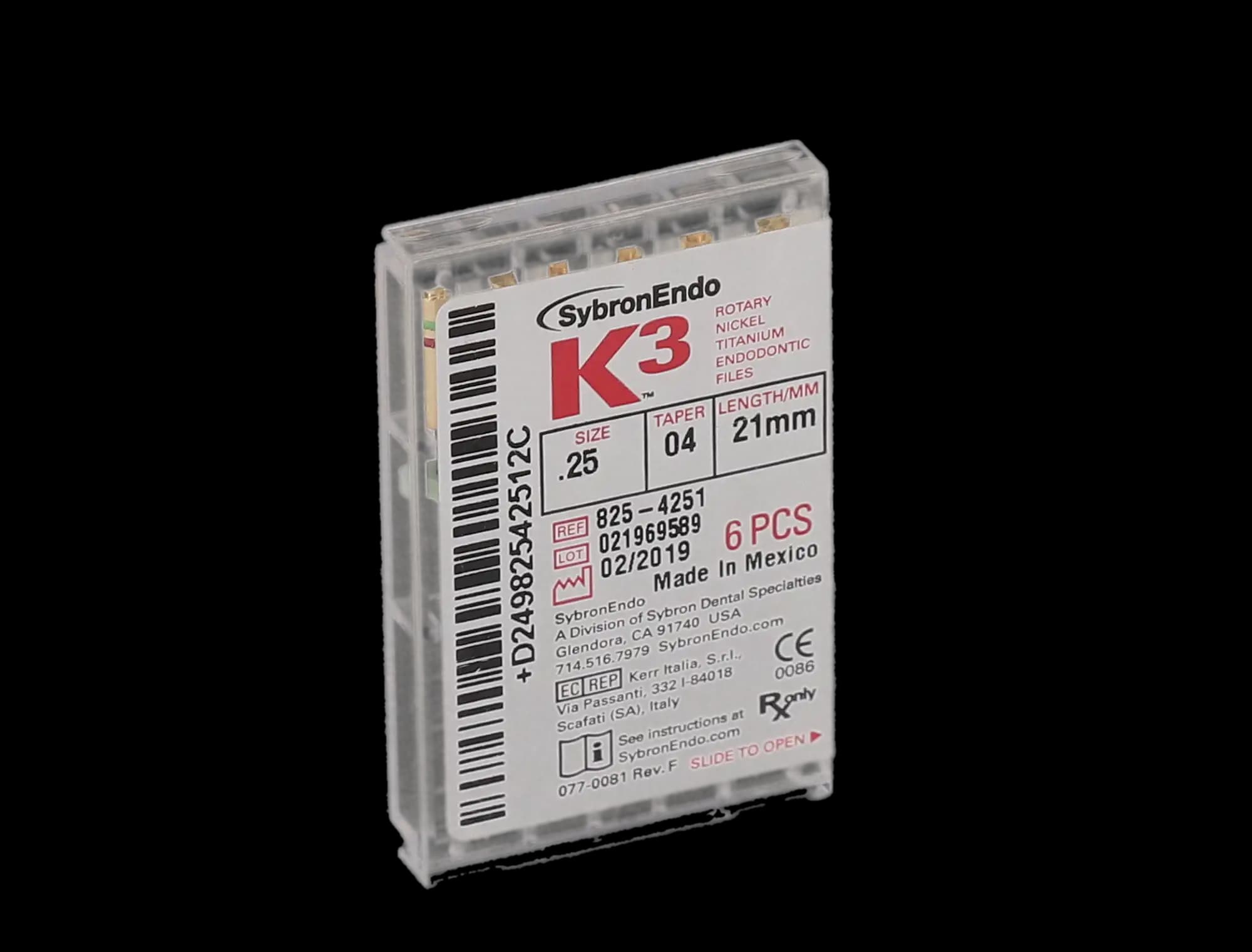 K3 Nickel-Titanium Rotary Endodontic Files, 21 mm, #25, .04 Taper, Red, 6/Pk, 825-4251 thumbnail 12