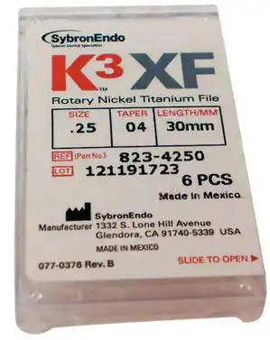 K3XF NiTi Rotary File, #25, .04 Taper, 21 mm, Red, 6/Pk, 823-4251 thumbnail 8