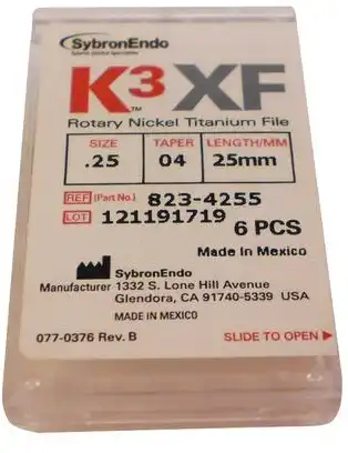 K3XF Nickel Titanium Rotary Files, #25/.04 Taper, 25mm, Red, 6/Pk, 823-4255 thumbnail 8
