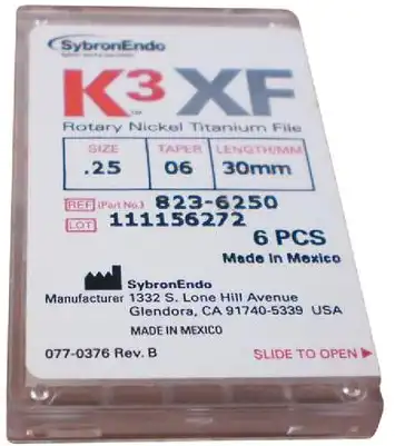 K3XF NiTi Rotary File, #25, .06 Taper, 21 mm, Red, 6/Pk, 823-6251 thumbnail 3