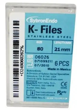 SybronEndo K-Files Stainless Steel, 21mm, #80 (Black), 6/Bx, 06026 - SybronEndo K-Files SS 21mm #80 6/Bx - Image 1