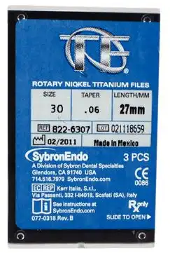 Kerr TF Twisted File Rotary NiTi File, .06 Taper, 27mm, Size #30, Blue, 3/Pack, 822-6307 thumbnail 8