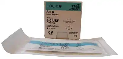 LOOK Sharpoint Silk Suture, 3-0, Black Braided, Non-Absorbable, 18" (45 cm), C-26 Reverse Cutting 1/2 Circle Needle, 12/Box, #778B thumbnail 5