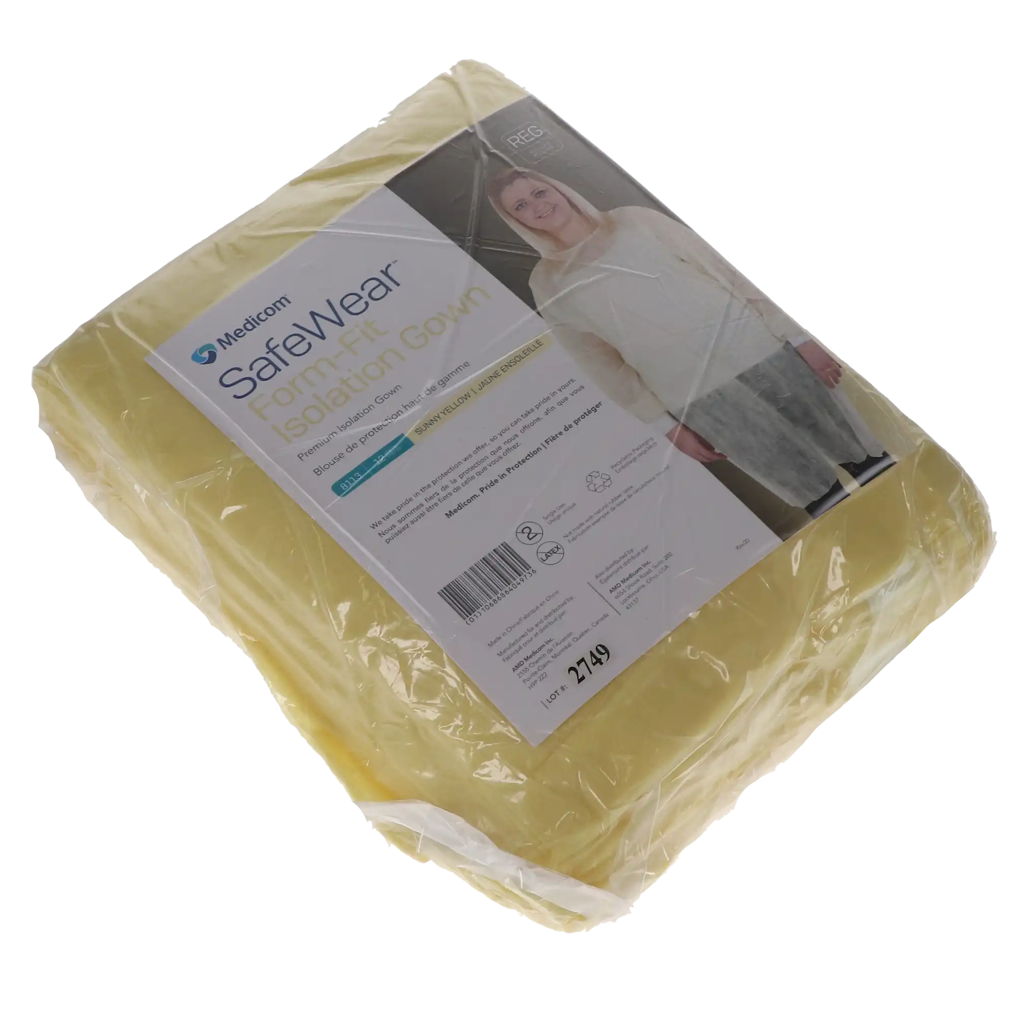 SafeWear Form-Fit Disposable Isolation Gown, Regular, Sunny Yellow, 25 g/m² PP, Latex-Free, Non-Sterile, 12/Pk, 8113 thumbnail 8