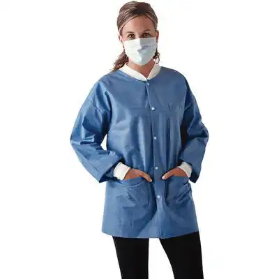 SafeWear Hipster Disposable Jacket, Large, Soft Blue, SMS 45 g/m2, AAMI Level 2, 12/Pk, 8104-C thumbnail 8