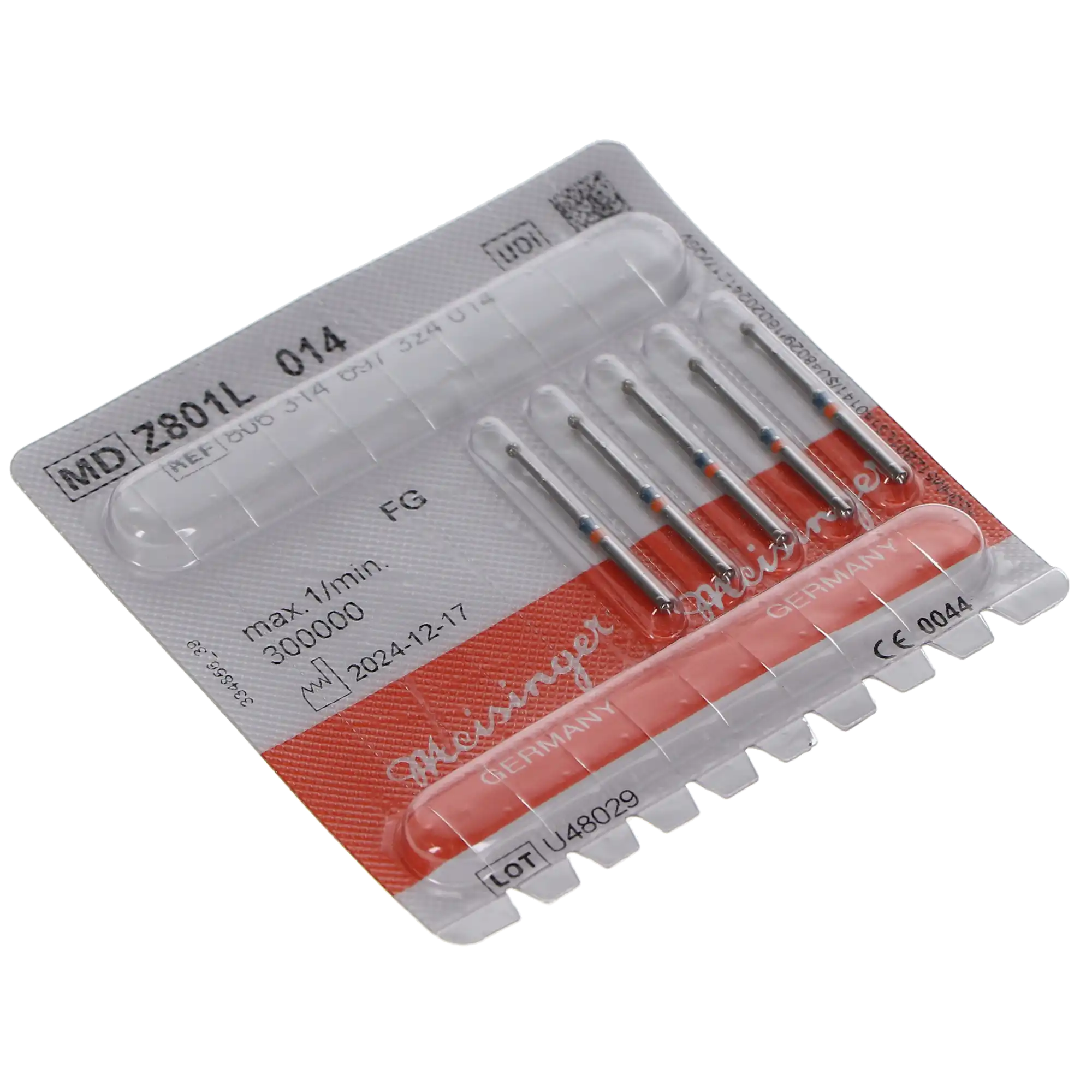 Meisinger Zirconia Diamond Bur, FG, Long Neck Round, #801-014M, 1.4 mm, Medium Grit, Blue, 5/Pk, Z801L-014-FG thumbnail 5