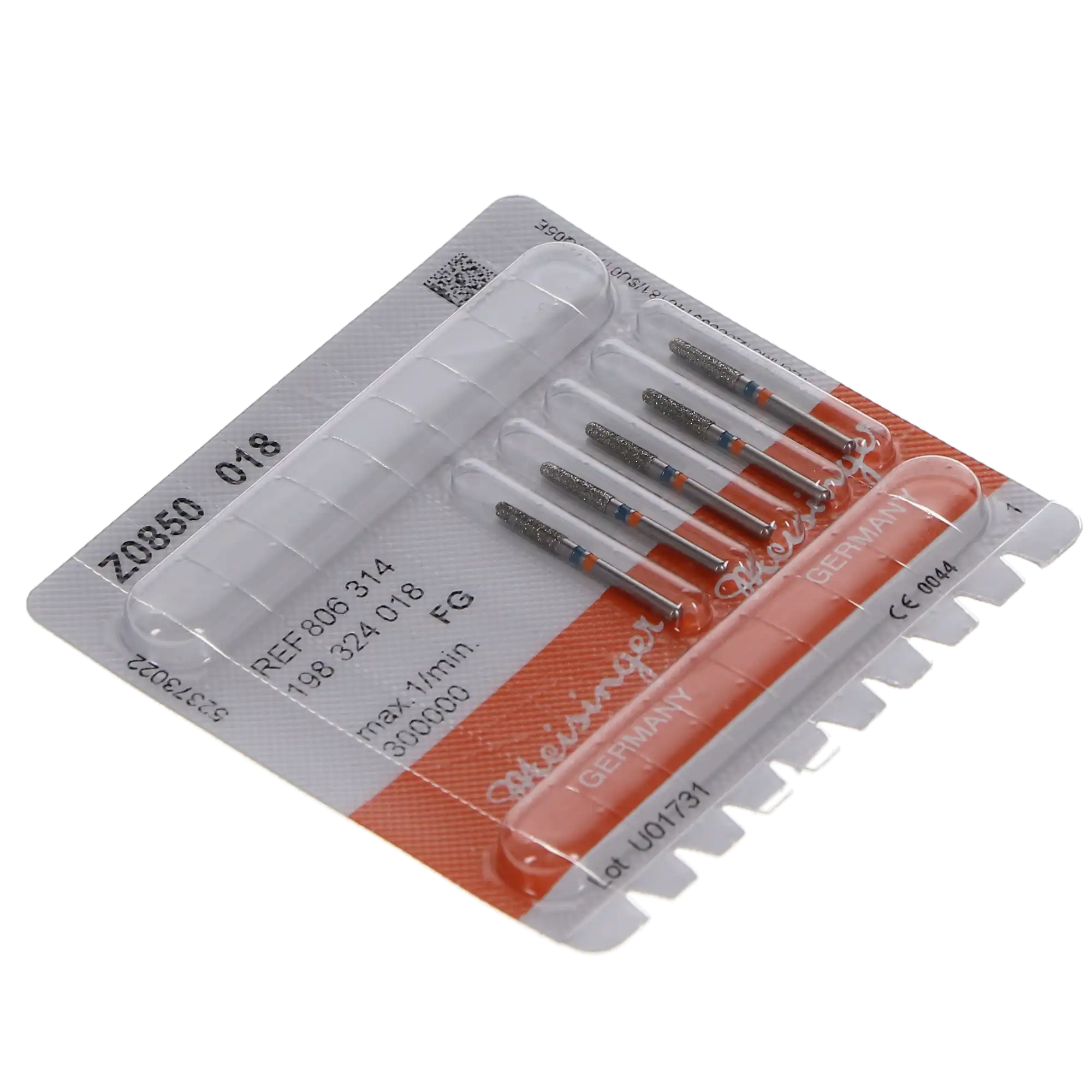 Meisinger Zirconia Diamond Bur, FG, Tapered Round End Cylinder, #850-018M, 1.8 mm, Medium Grit, Blue, 5/Pk, Z850-018-FG thumbnail 5