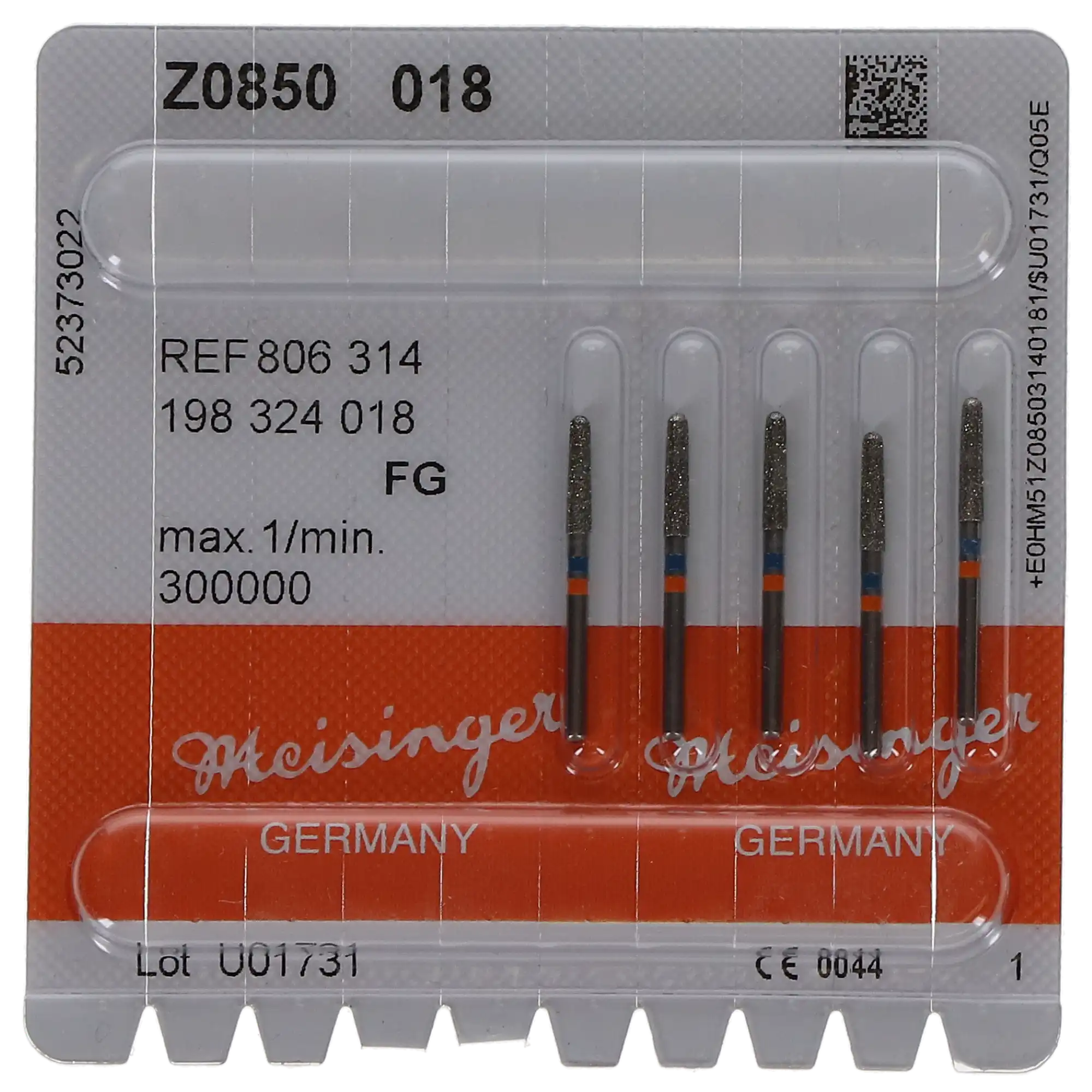Meisinger Zirconia Diamond Bur, FG, Tapered Round End Cylinder, #850-018M, 1.8 mm, Medium Grit, Blue, 5/Pk, Z850-018-FG thumbnail 6