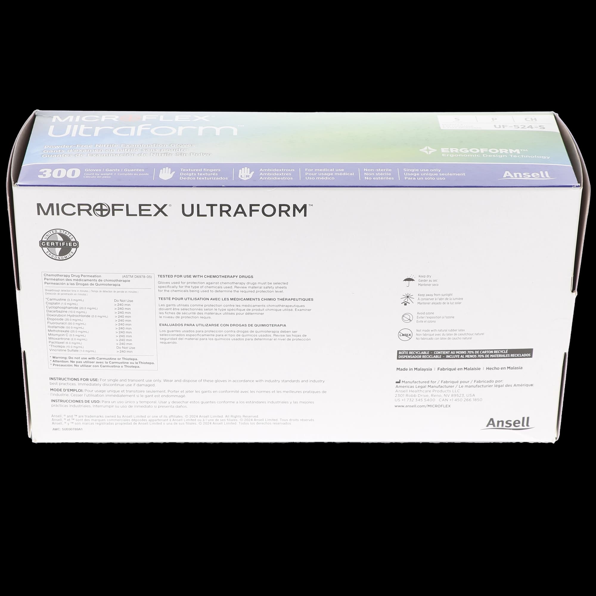Microflex Ultraform Nitrile Examination Gloves, Powder Free, Non-Sterile, Small, Cobalt Blue, 300/Box, UF-524-S thumbnail 9