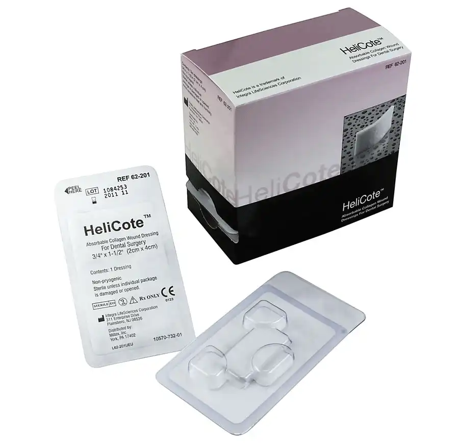 HeliCote Absorbable Collagen Wound Dressing, 0.75" x 1.5", 10/Pk, 62-201 - Helicote Collagen Wound Dressing 3/4 x 1.5 10/bx - Image 1