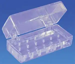 Palmero Clear Plexiglass Bur Block, 36-Hole, RA (Latch), 5" x 2" x 0.5", 1/Pk, 1516BLATCH - Bur Block 36 Hole RA Clear Plexiglass - Image 1