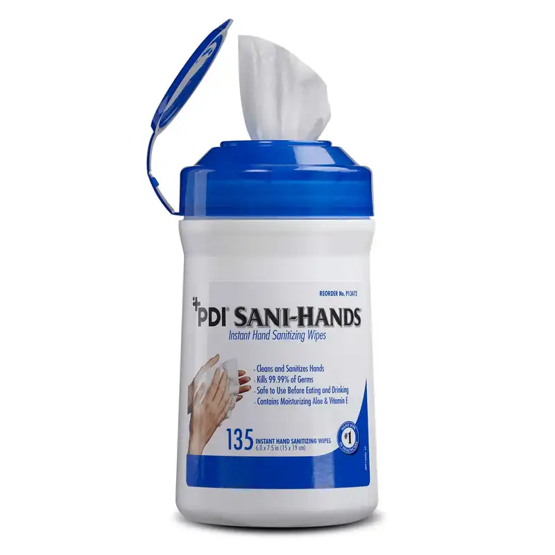 PDI Sani-Hands Instant Hand Sanitizing Wipes, 6" x 7.5", 135/Canister, P13472 thumbnail 4