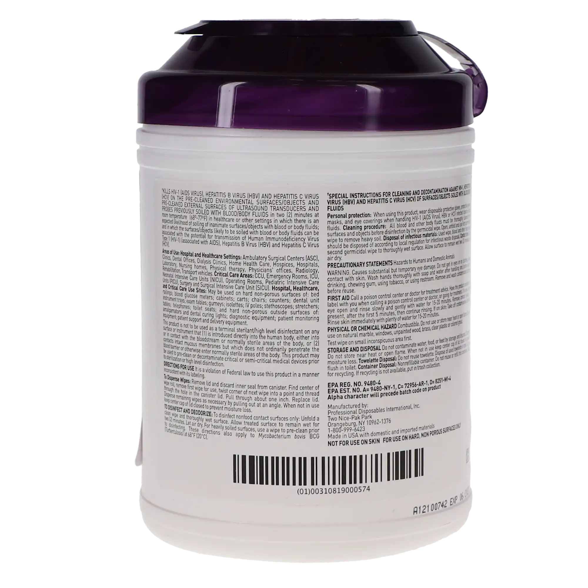 PDI Super Sani-Cloth Large Germicidal Disposable Wipes, 6" x 6.75", High Alcohol (55%), 160/Canister, Q55172 thumbnail 3