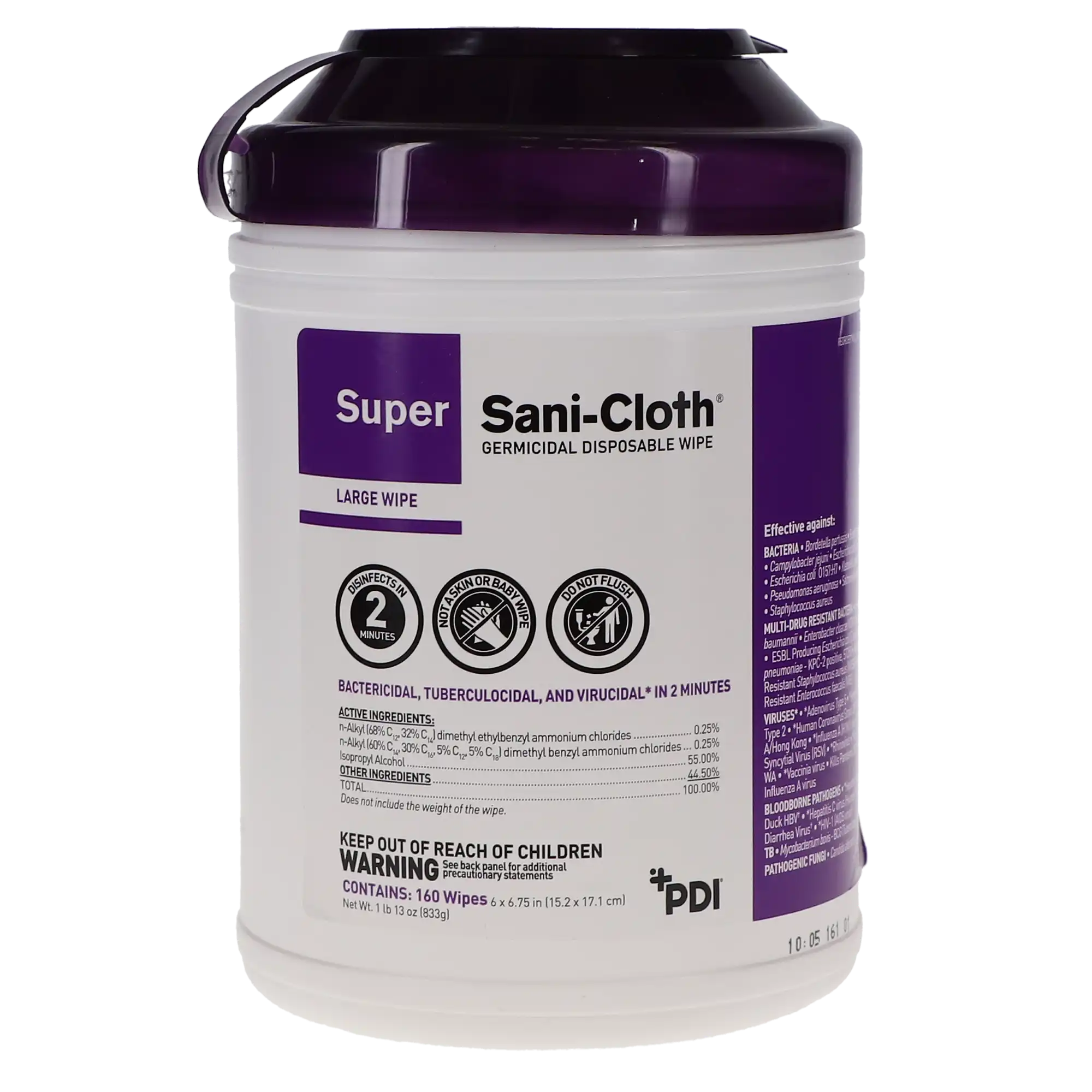 PDI Super Sani-Cloth Large Germicidal Disposable Wipes, 6" x 6.75", High Alcohol (55%), 160/Canister, Q55172 thumbnail 5