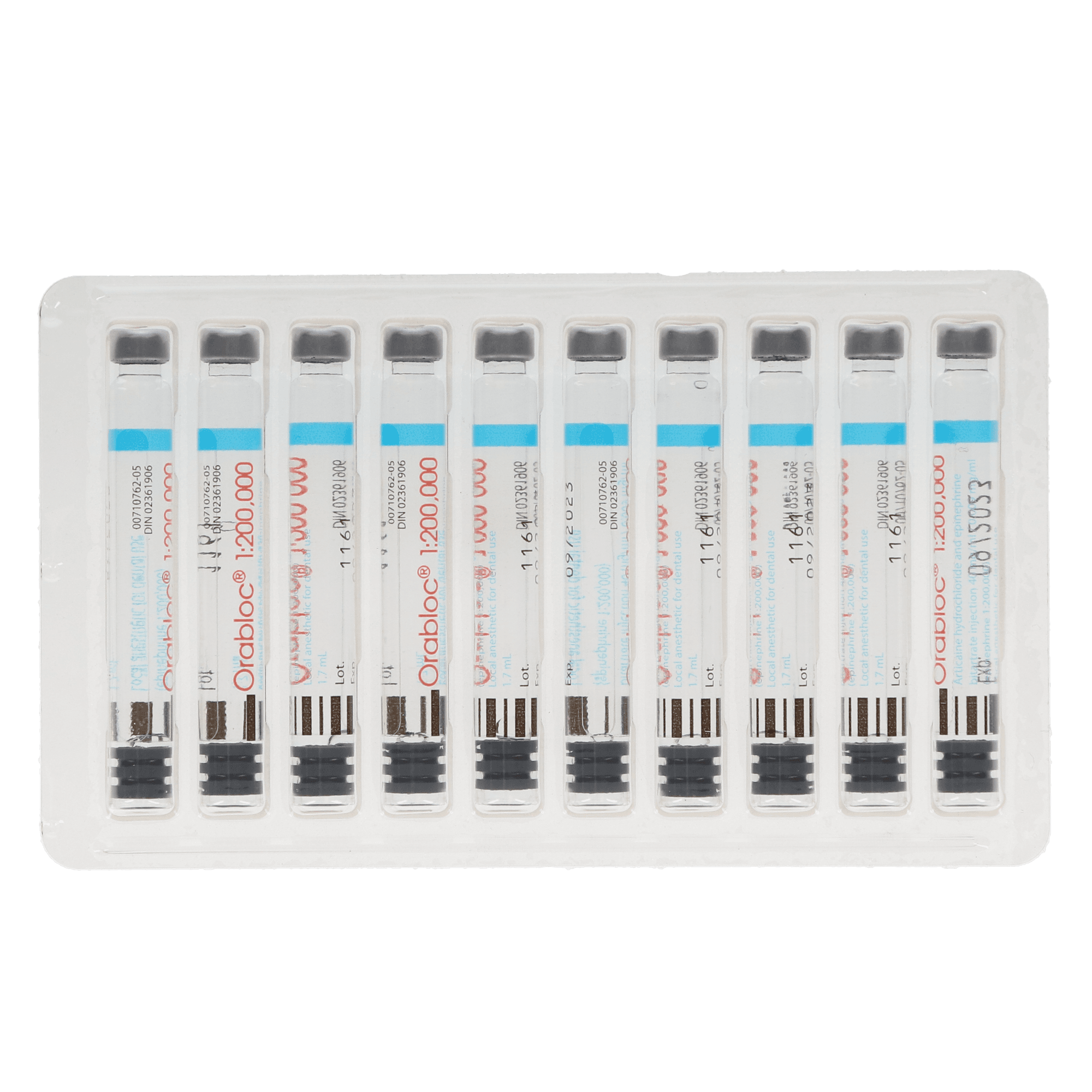 Orabloc Articaine HCl 4% with Epinephrine 1:200,000, 1.8 ml Dental Cartridges, 50/Pkg, 2101052 thumbnail 2