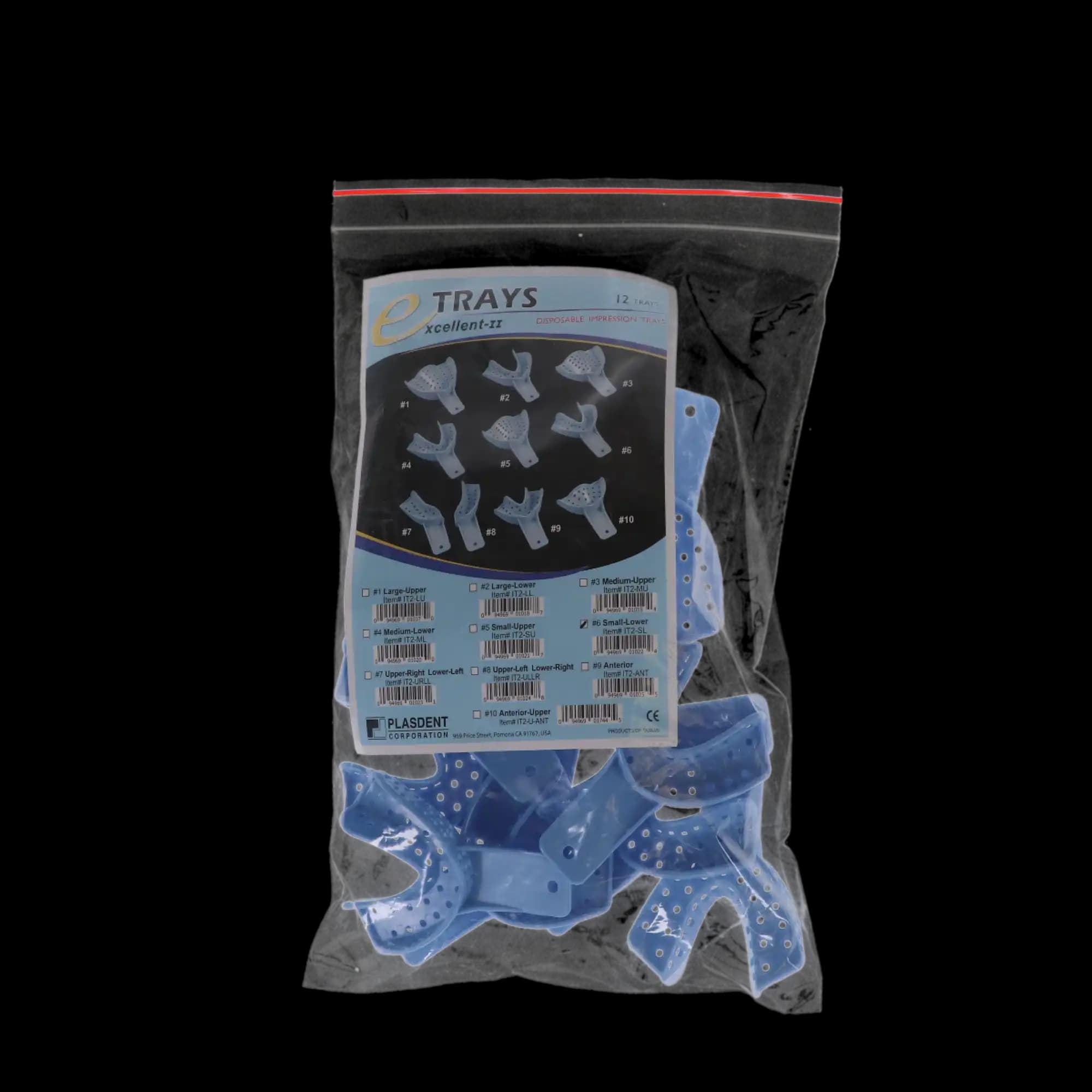 Excellent II Disposable Impression Trays, #6 Small Lower Arch, Perforated Plastic, Baby Blue, 12/Pk, IT2-SL thumbnail 6