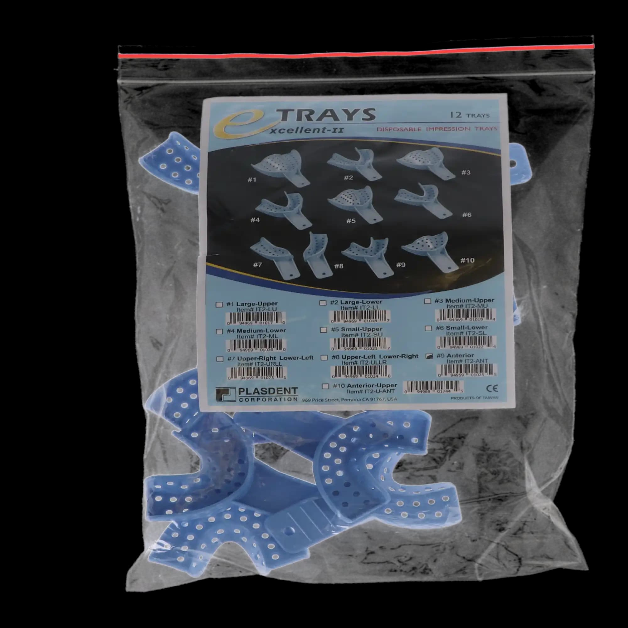 Excellent II Disposable Impression Trays, #9 Anterior, Perforated Baby Blue Plastic, 12/Pk, IT2-ANT thumbnail 5