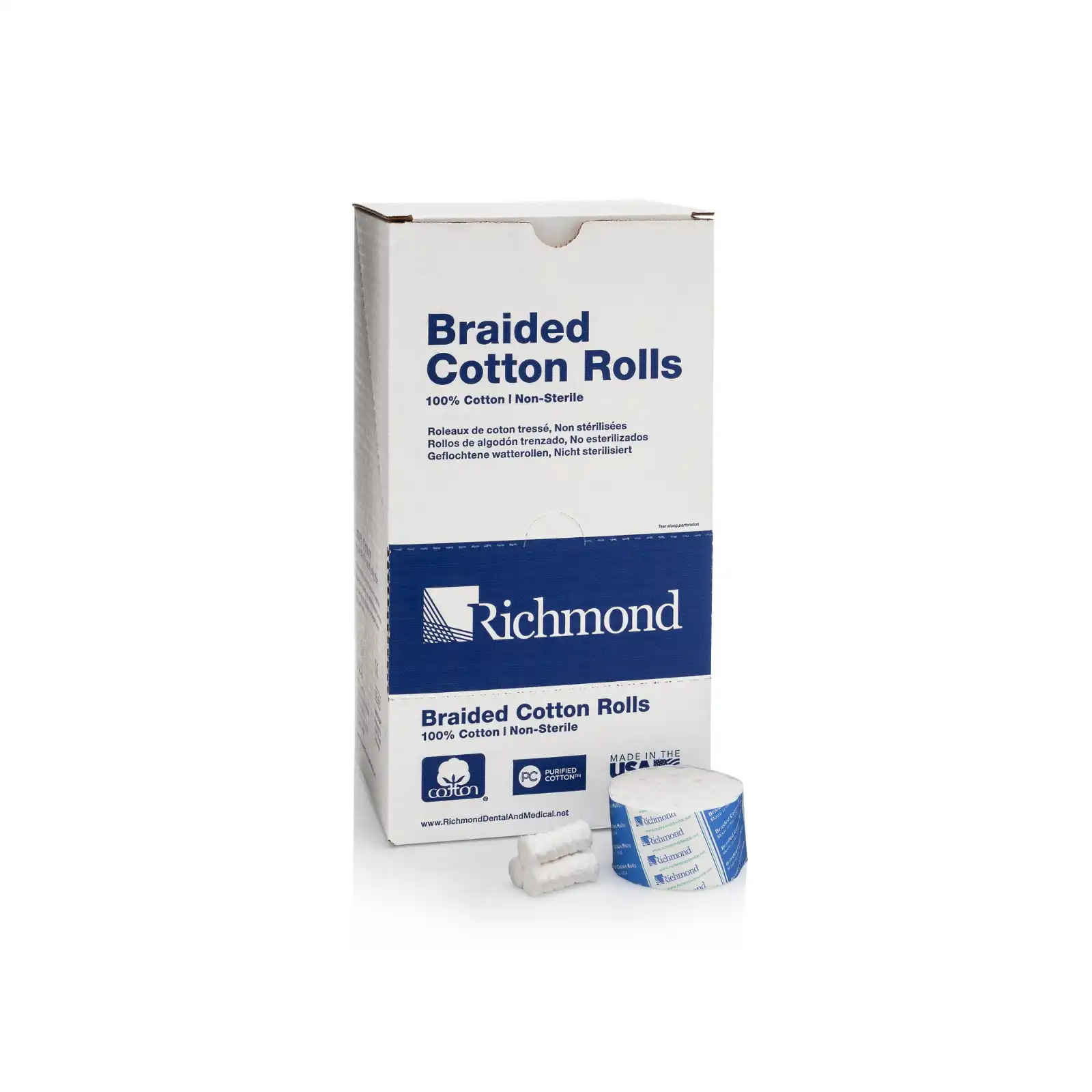 Richmond Braided Cotton Rolls, Large, 1/2" x 1 1/2", Non-Sterile, 1000/Box, 201201 thumbnail 6