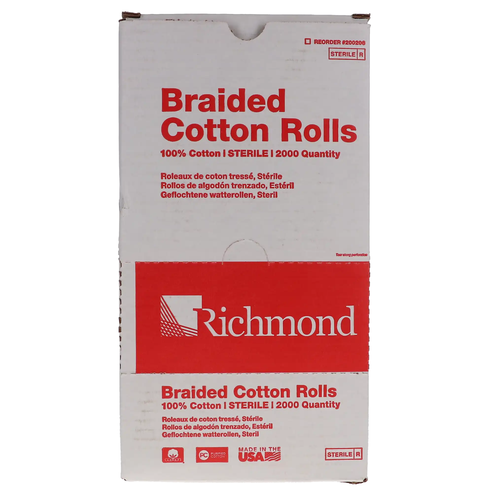 Richmond Braided Cotton Rolls, Sterile, Medium, 3/8" x 1 1/2", 2000/Box, 200206 thumbnail 6