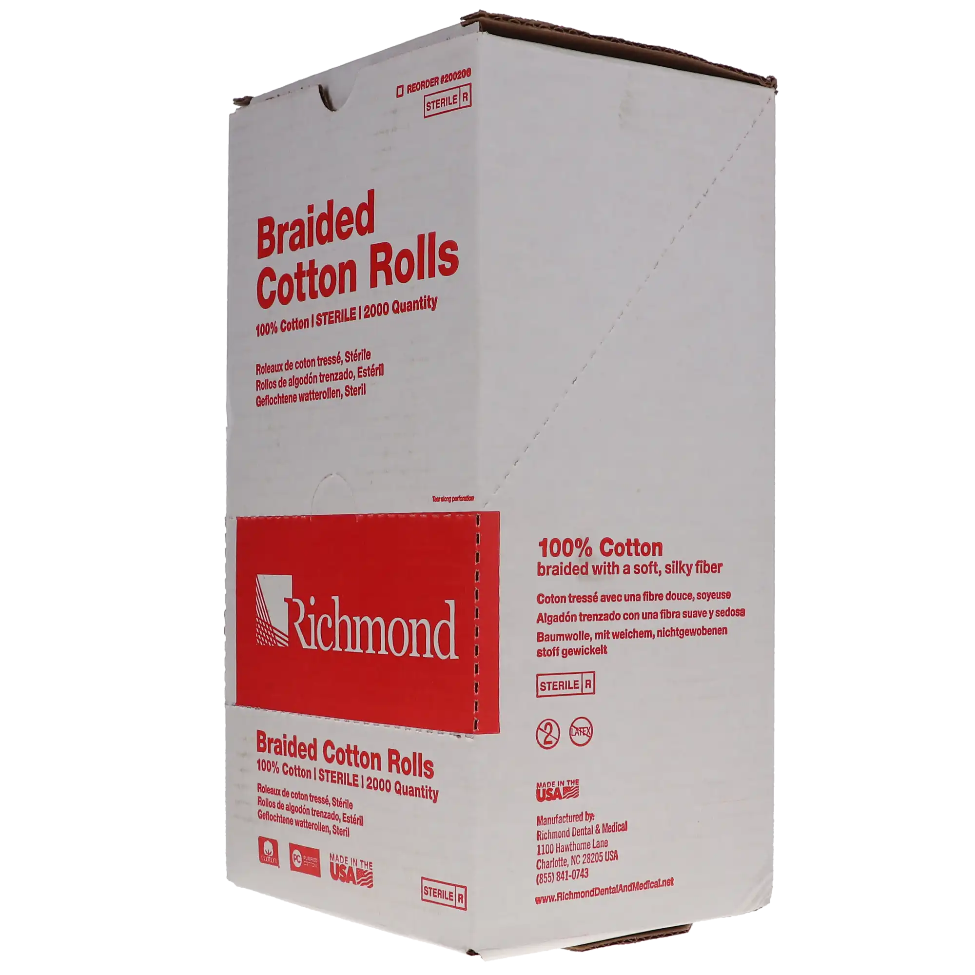 Richmond Braided Cotton Rolls, Sterile, Medium, 3/8" x 1 1/2", 2000/Box, 200206 thumbnail 7