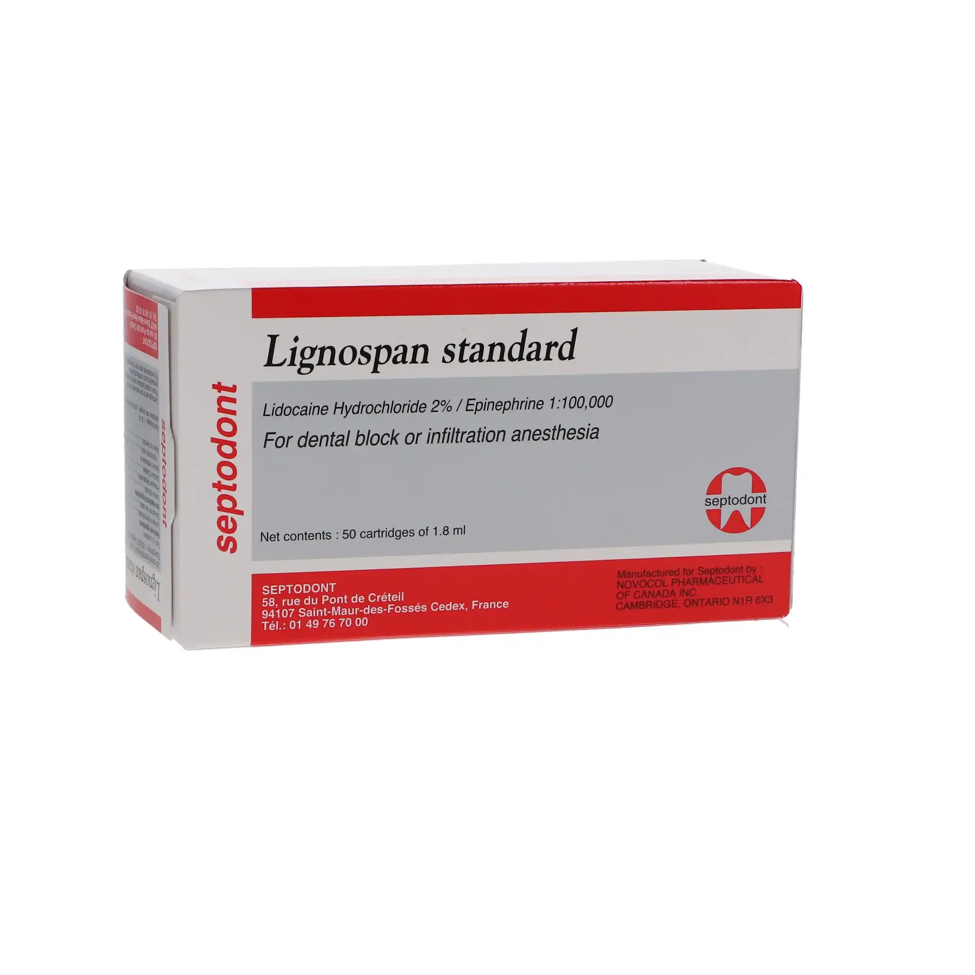 Septodont Lignospan Standard, Lidocaine HCl 2% with Epinephrine 1:100,000, 1.7 mL Dental Anesthetic Cartridges, Red, 50/Pk, 99165 thumbnail 3