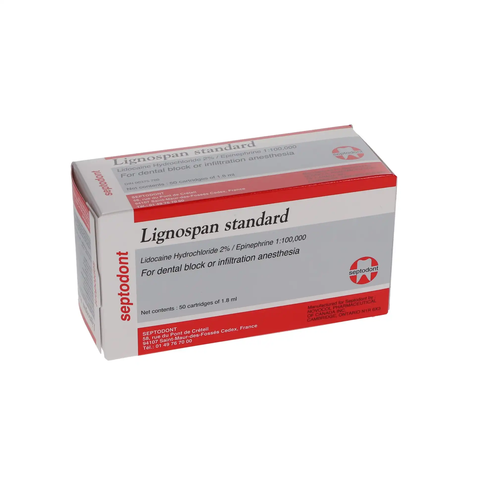 Septodont Lignospan Standard, Lidocaine HCl 2% with Epinephrine 1:100,000, 1.7 mL Dental Anesthetic Cartridges, Red, 50/Pk, 99165 thumbnail 4