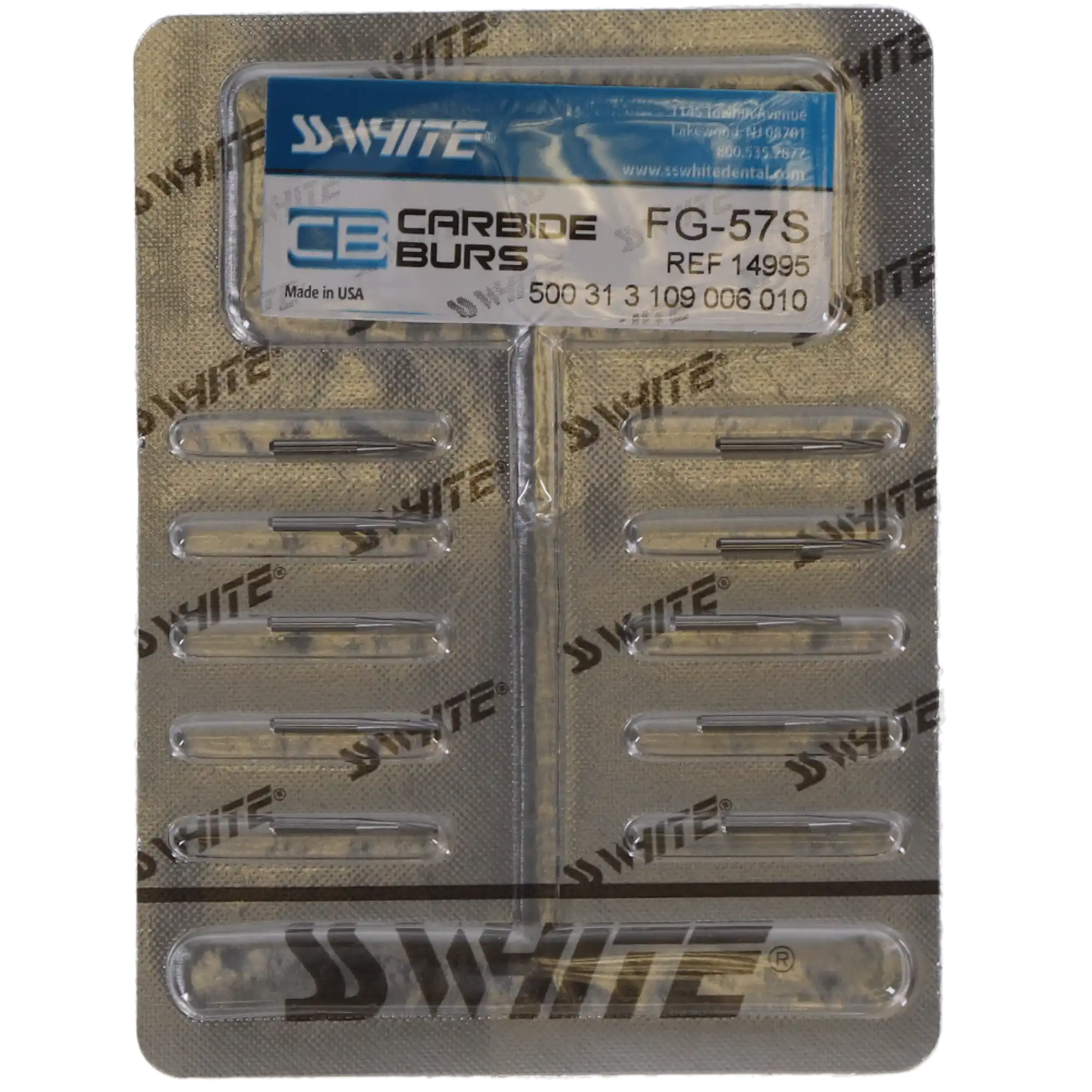 SS White FG #57 Carbide Bur, Straight Flat End Plain Fissure, Friction Grip Short Shank, 10/Pk, 14995 thumbnail 5