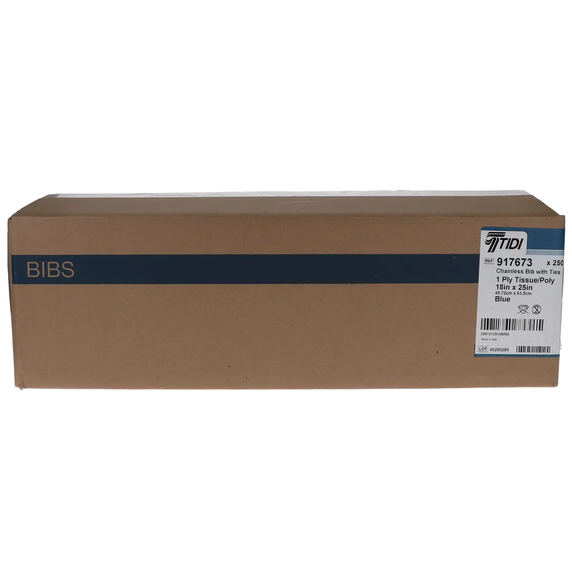 Tidi Products Chainless Bibs with Ties, 18" x 25", Blue, 1-Ply Tissue/1-Ply Poly, 250/Case, 917673 thumbnail 6