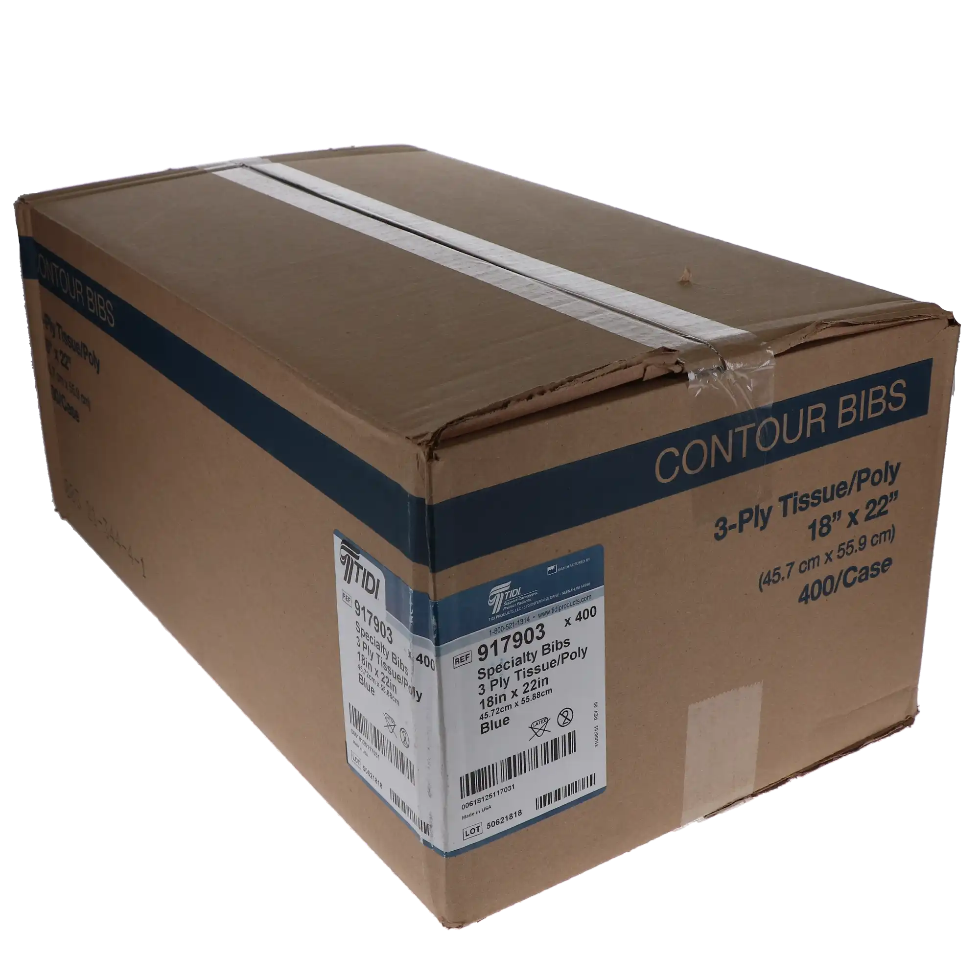 Tidi Products Ultimate Contour Neck Patient Bib, 3-Ply Tissue with Poly-Back, Blue, 18" x 22", 400/Case, 917903 thumbnail 5